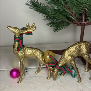 Vintage Brass Reindeer Set Centurion Collection Holiday Decor Taiwan 1980s